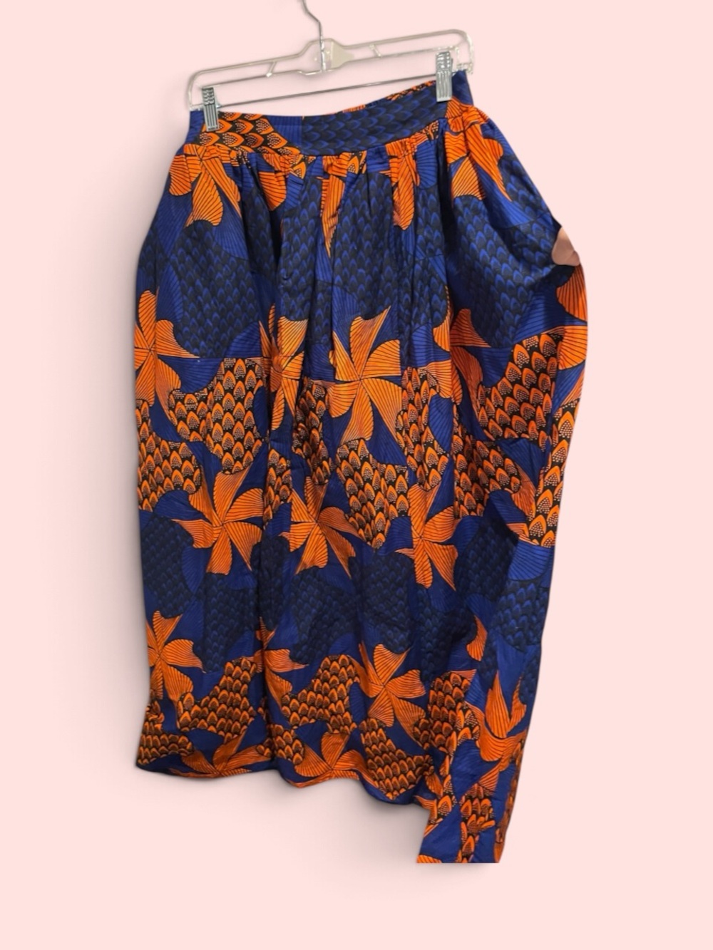 Cute African ankara maxi full skirt NWT Mae Otti pockets peacock print floral